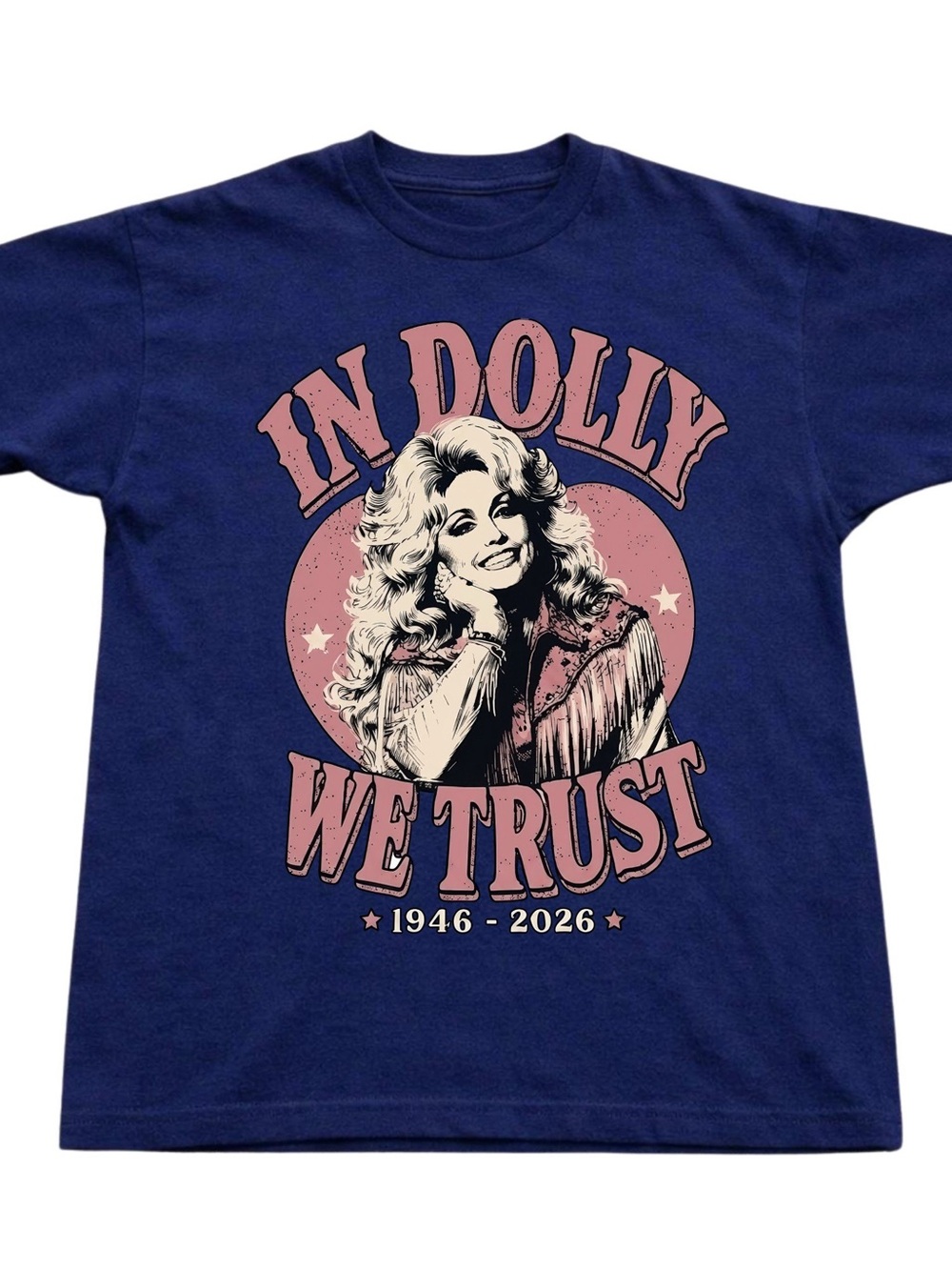 Gildan Navy Blue Dolly Graphic Tee with Pink Print, Gift For Her, For Him